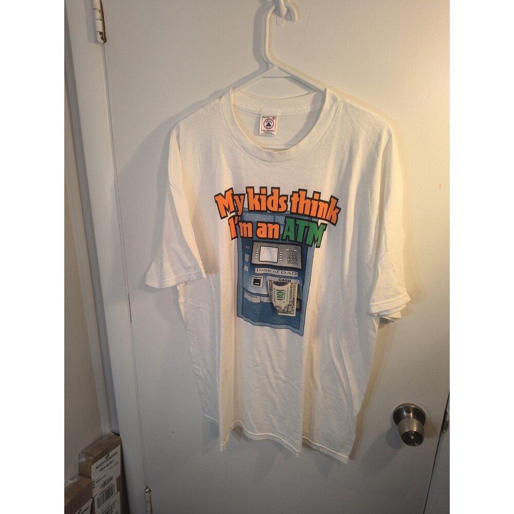 Vintage 90s My Kids Think Im An ATM T Shirt XL Delta Pro Weight 3D Money Dad